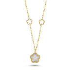 Çift Taraflı Yeşil Beyaz Sedefli Çiçek Altın Kolye