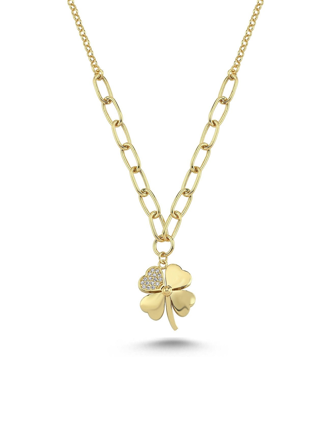 14 Ayar Taşlı Yonca Altın Kolye