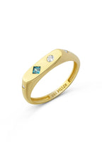 Dörtgen Turkuaz Taşlı Serçe Parmak Altın Yüzük