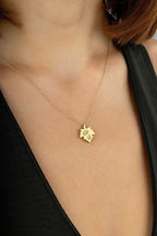 14 Ayar Zirkon Taşlı Yaprak Altın Kolye