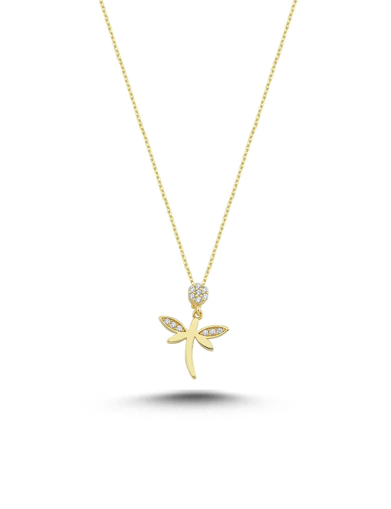 Dragonfly Minimalist Gold Necklace with Gold Stones Main image
