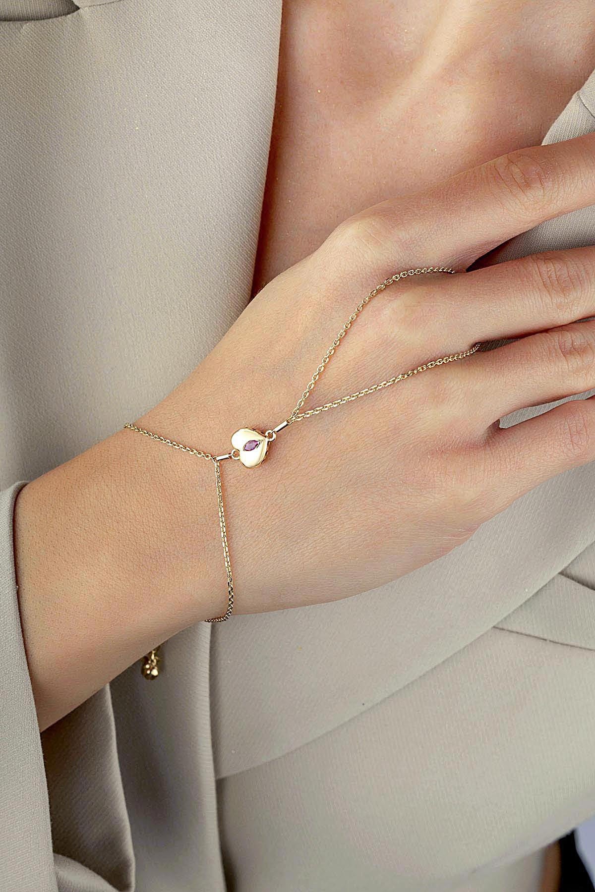 14 Ayar Mor Taşlı Kalpli Altın Şahmeran Main image