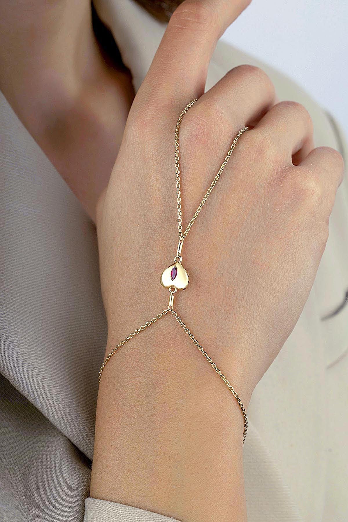 14 Ayar Mor Taşlı Kalpli Altın Şahmeran Secondary image