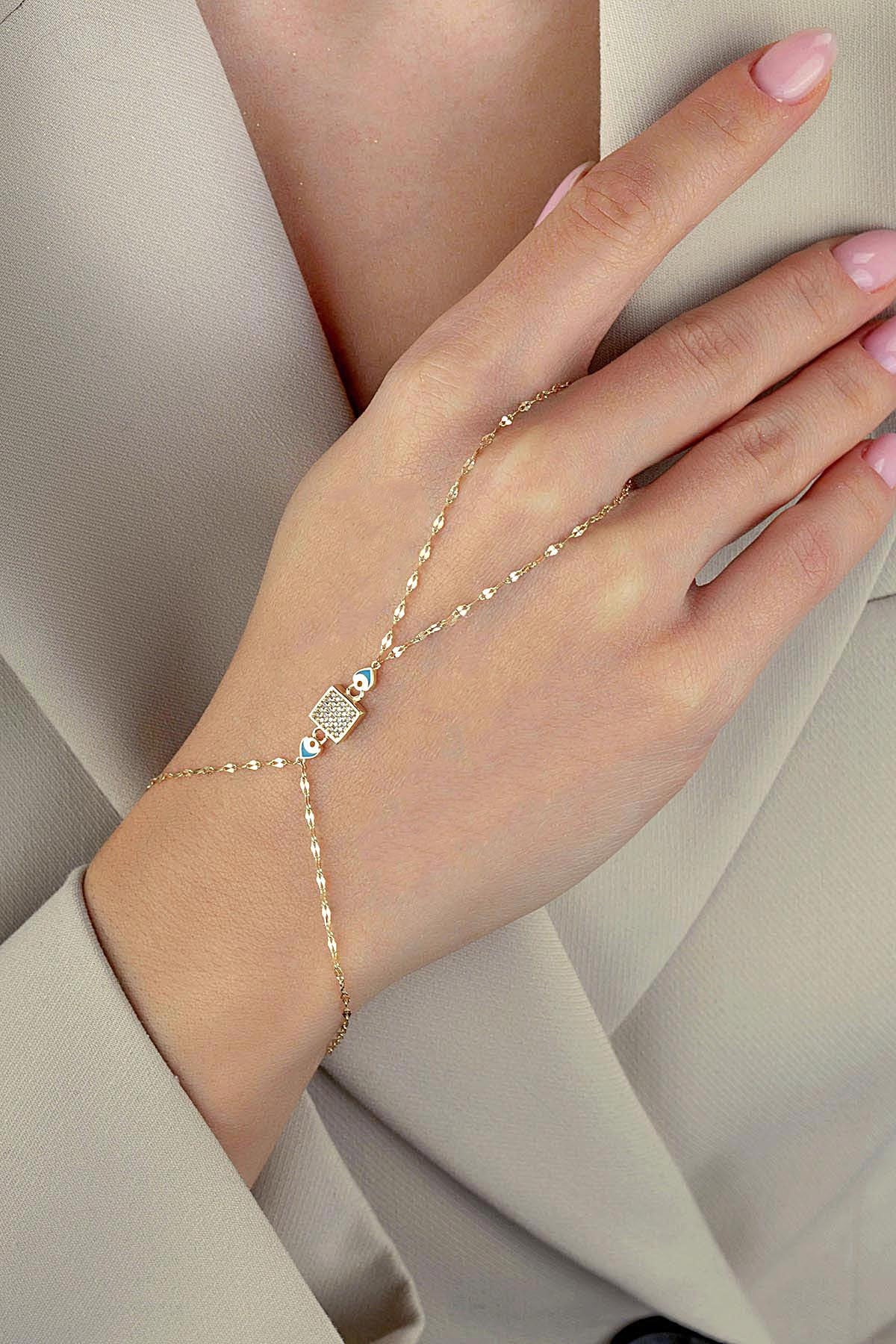 14 Ayar Mineli Kare Taşlı Altın Şahmeran Secondary image