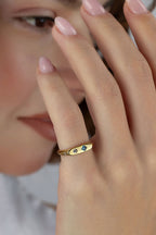 Dörtgen Turkuaz Taşlı Serçe Parmak Altın Yüzük