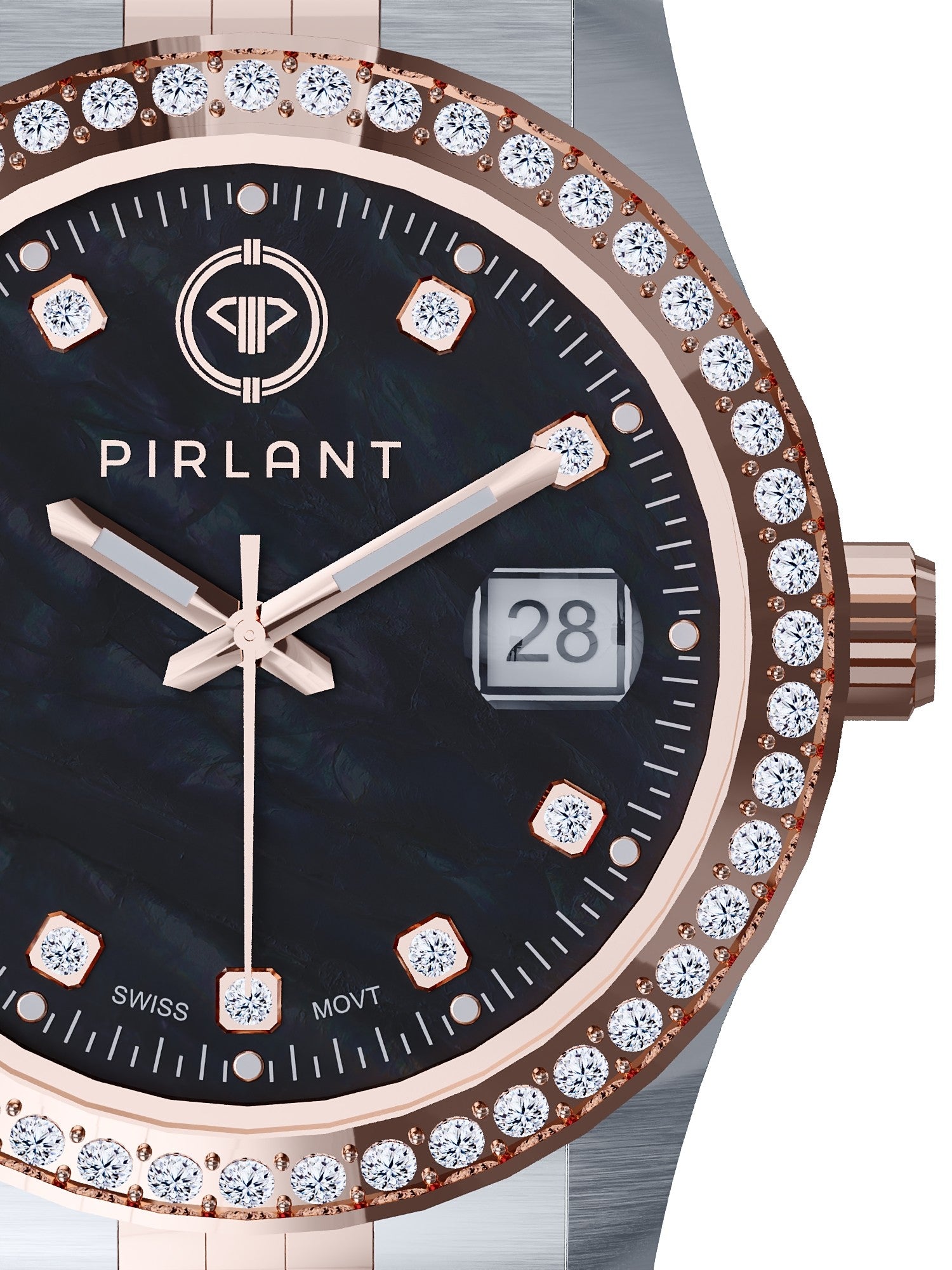 PIRLANT Siyah Sedef Kadranlı Taşlı Rose Bicolor Kadın Kol Saati SBL01-3T-SİSE Ürün ikincil görseli