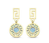 Turkuaz Sedefli Modern Geo Altın Küpe