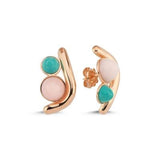 Yeşil Pembe İnci Taşlı Rose Altın Küpe