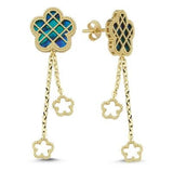 Mavi Sedef Kafesli Çiçek Altın Küpe