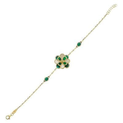 Green and White Pearlescent Flower Gold Bracelet Secondary image