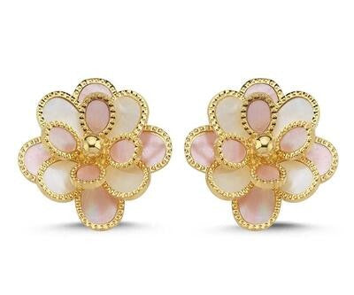 Pembe Beyaz Çiçek İtalyan Altın Küpe