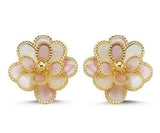 Pembe Beyaz Çiçek İtalyan Altın Küpe