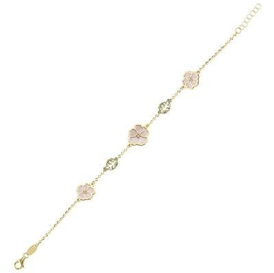 Çift Taraflı Pembe Beyaz Sedefli Altın Bileklik