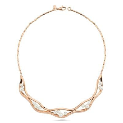 İncili İtalyan Tasarım Rose Altın Kolye