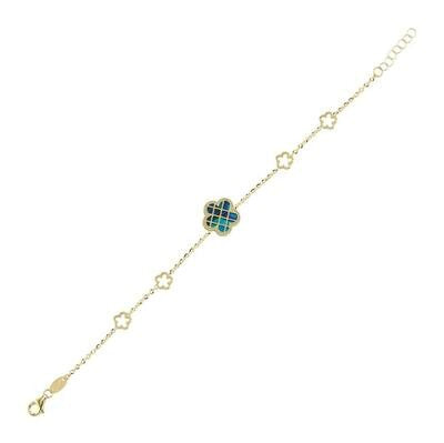 Çift Taraflı Mavi Beyaz Sedefli Kafesli Çiçek Altın Bileklik