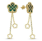 Yeşil Sedef Kafesli Çiçek Altın Küpe