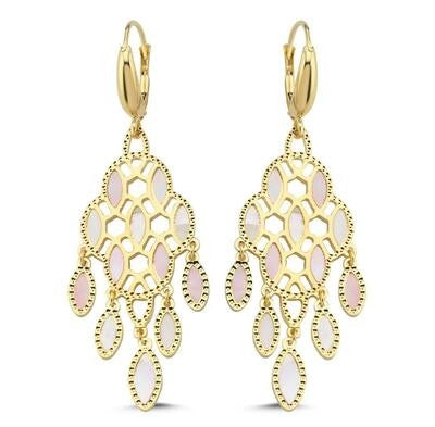 Pembe Beyaz Sedef Rüzgar Altın Küpe