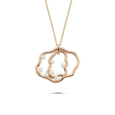 İnci Taşlı İtalyan Tasarım Rose Altın Kolye