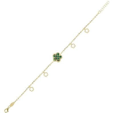 Çift Taraflı Yeşil Beyaz Sedefli Kafesli Çiçek Altın Bileklik