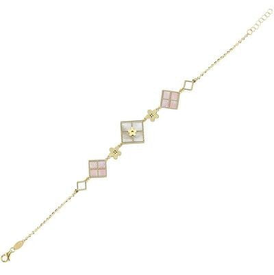 Çift Taraflı Pembe Beyaz Sedefli Altın Bileklik