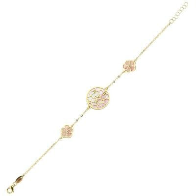 Çift Taraflı Pembe Beyaz Sedefli Altın Bileklik