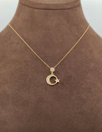 Taşlı Altın Ay Yıldız Kolye