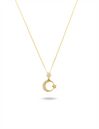 Taşlı Altın Ay Yıldız Kolye