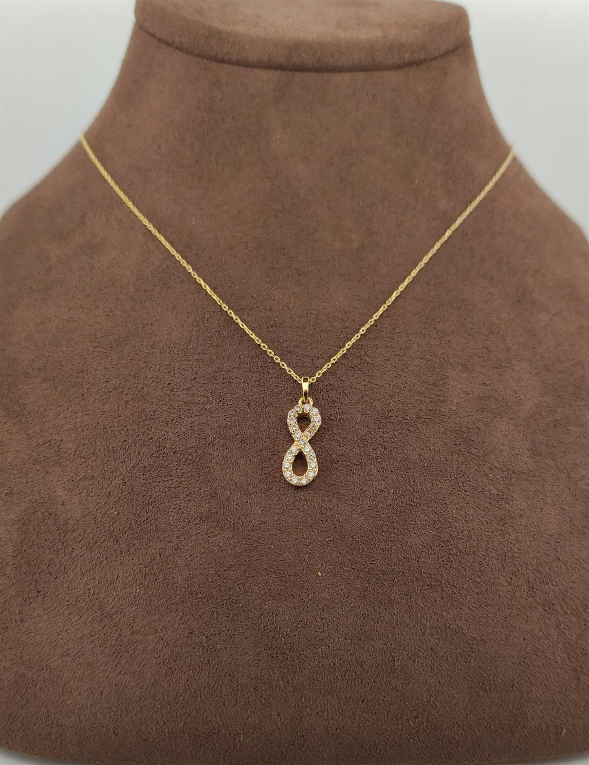 Taşlı Sonsuzluk Dikey Altın Kolye