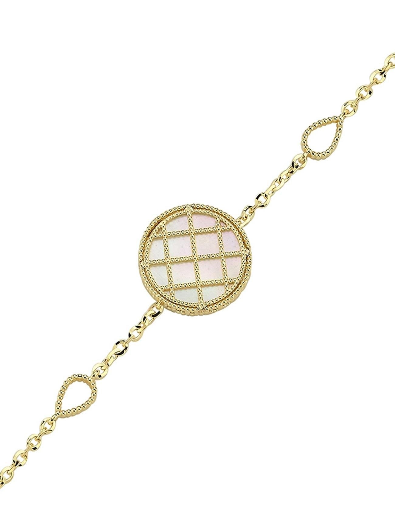 Çift Taraflı Mavi Beyaz Sedefli Altın Bileklik