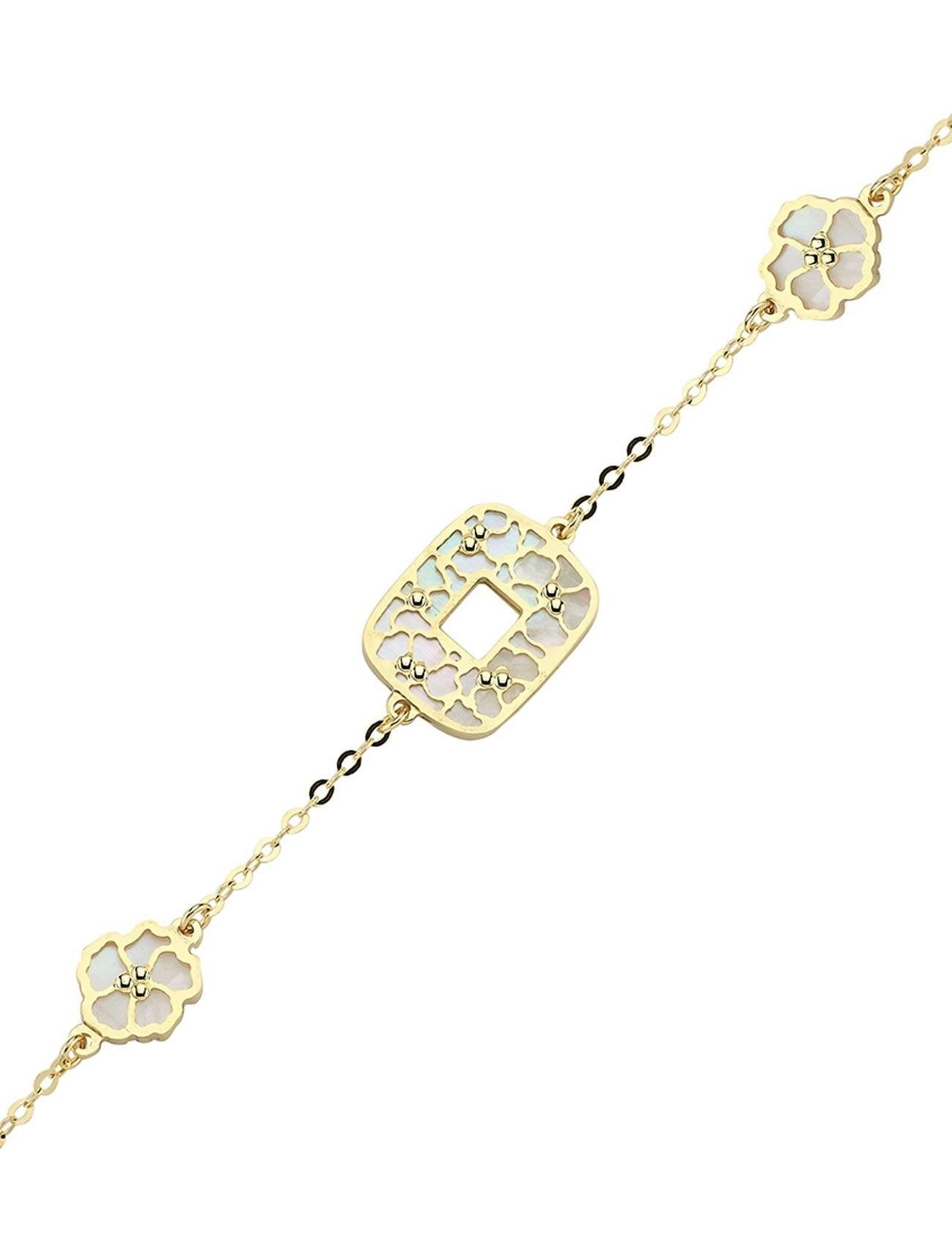 Çift Taraflı Pembe Beyaz Sedefli Altın Bileklik