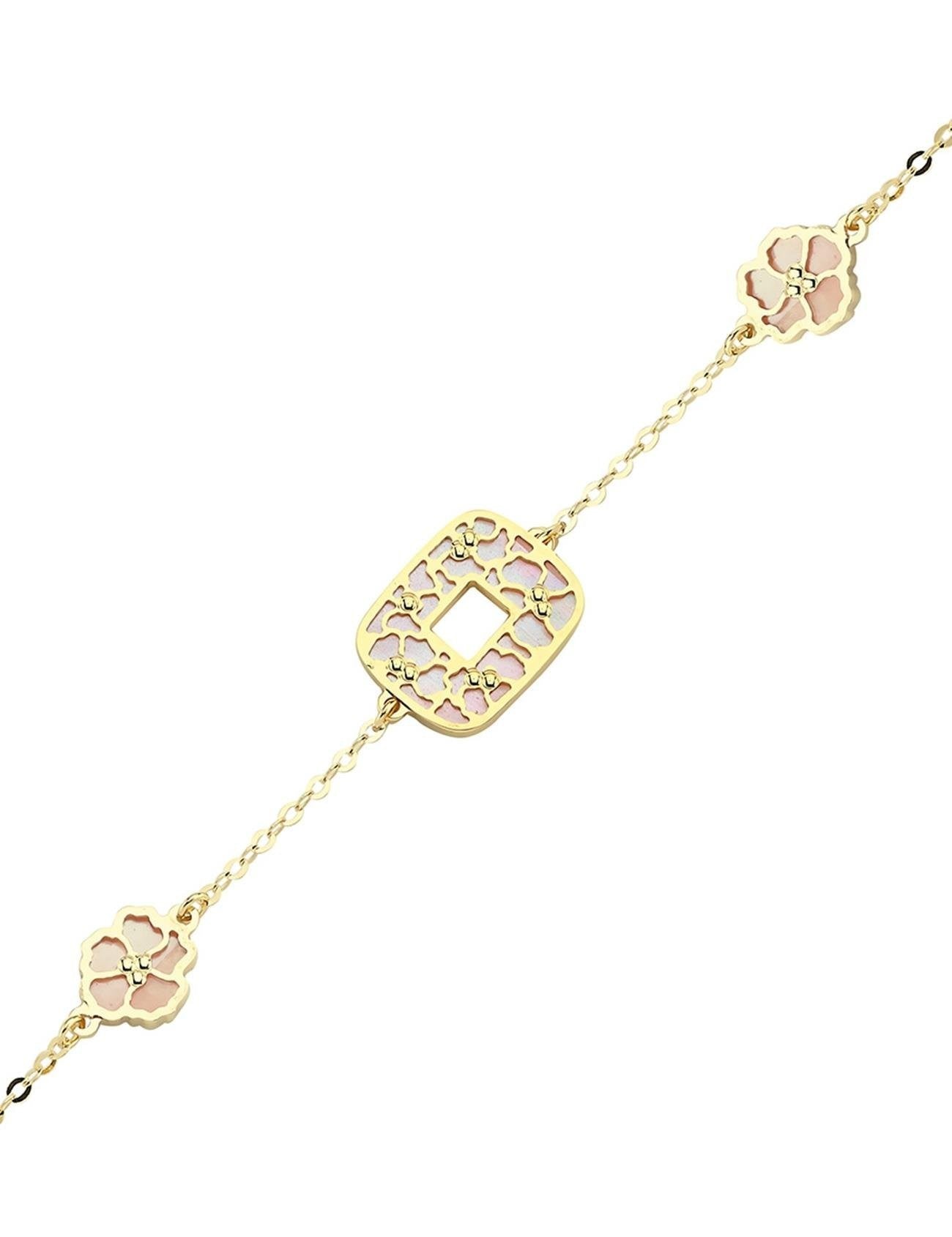 Çift Taraflı Pembe Beyaz Sedefli Altın Bileklik