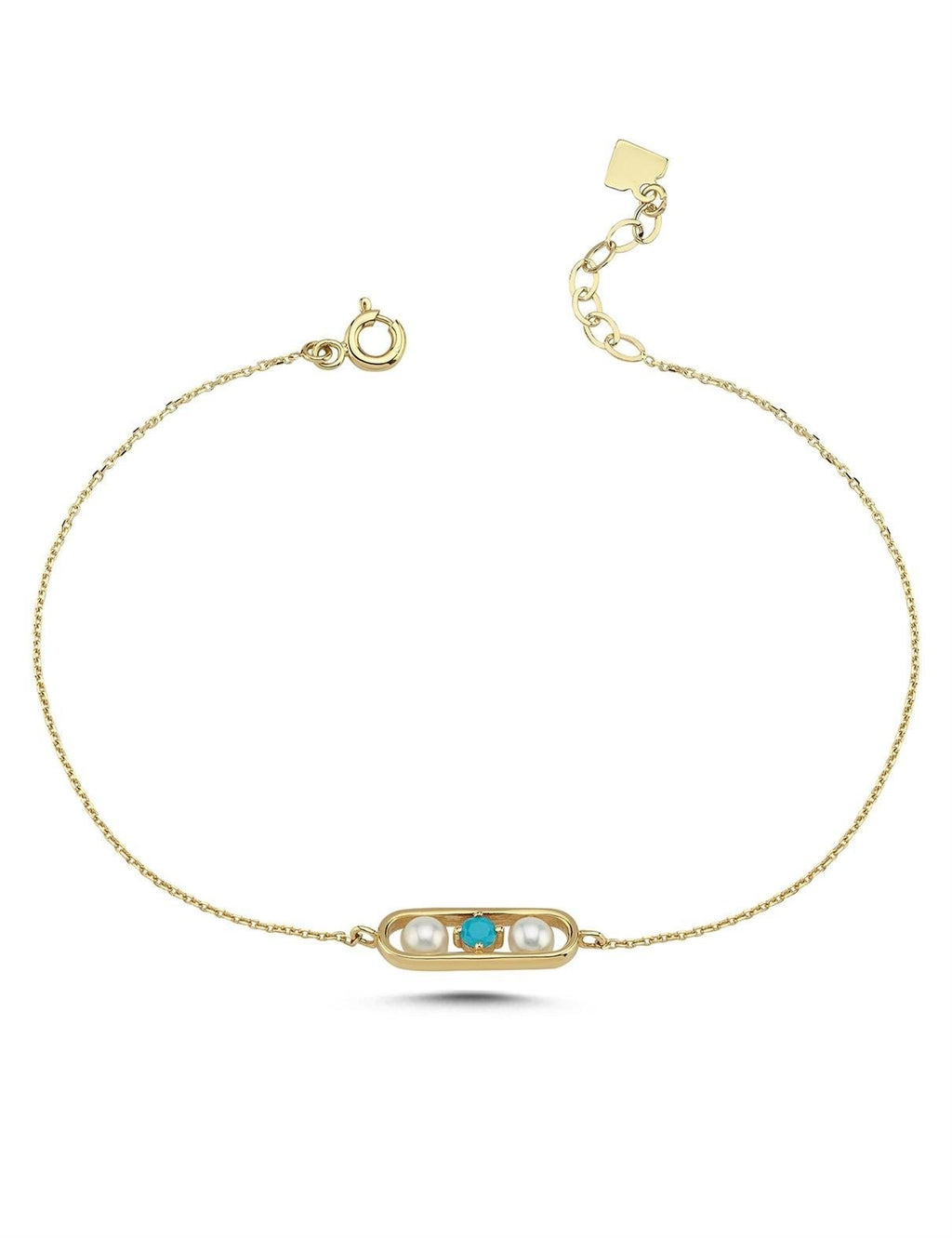 Turkuaz Renkli Taşlı İncili Kapsül Bileklik