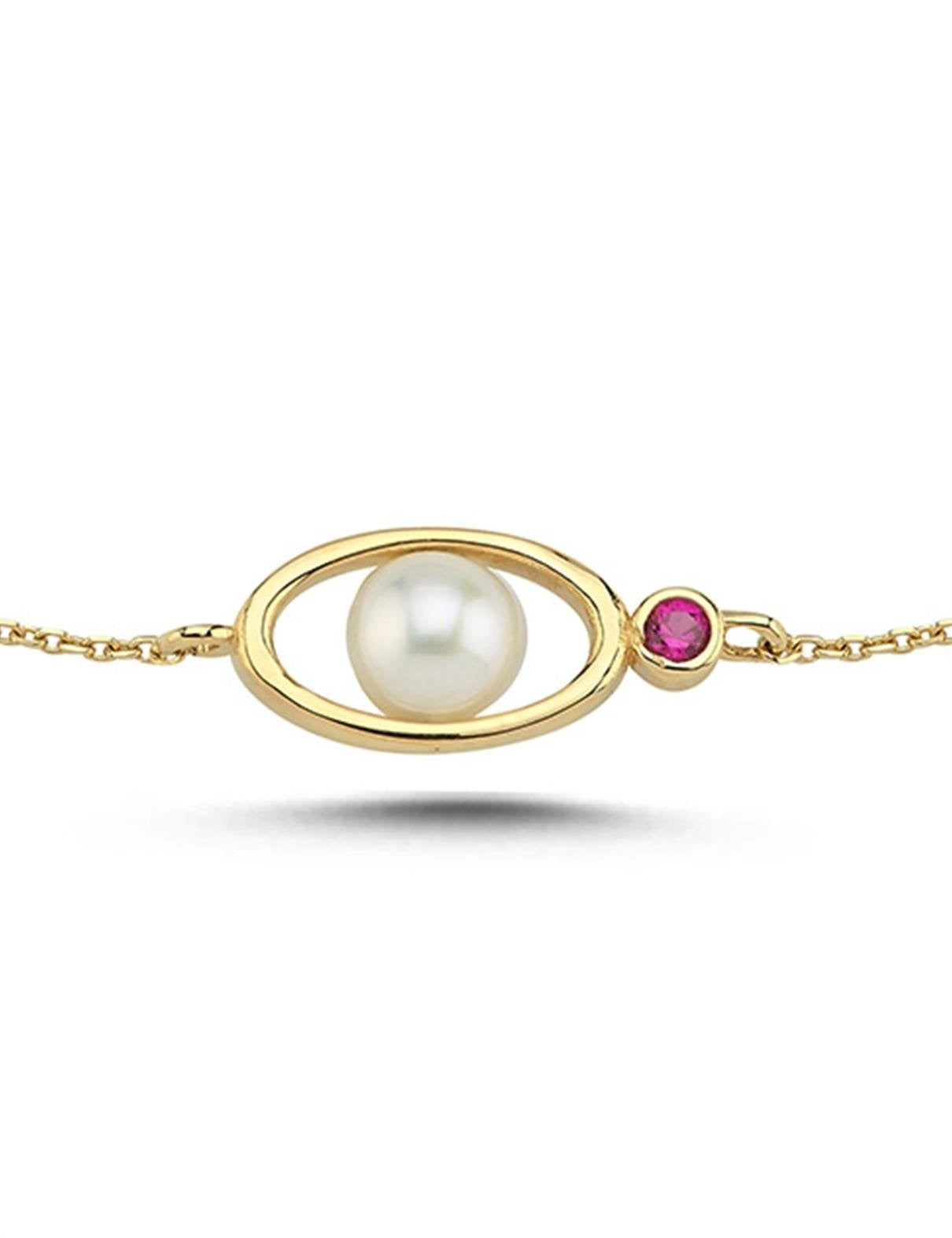 Pembe Renkli Taşlı İncili Bileklik Ürün ikincil görseli