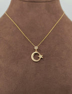 Taşlı Ay Yıldız Altın Kolye