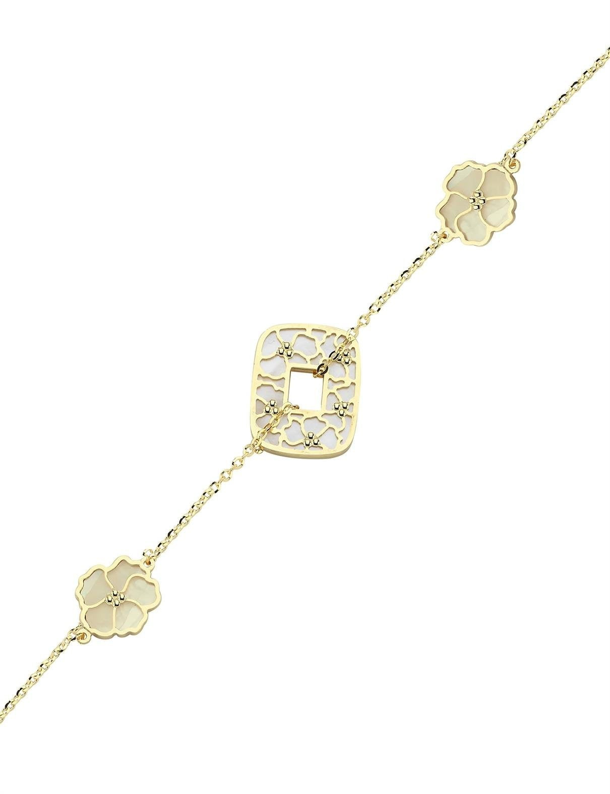 Çift Taraflı Pembe Beyaz Sedefli Altın Bileklik