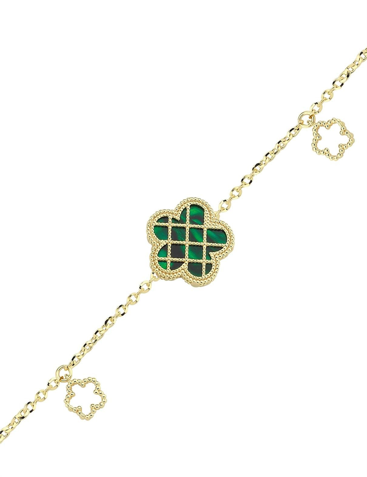 Çift Taraflı Yeşil Beyaz Sedefli Kafesli Çiçek Altın Bileklik