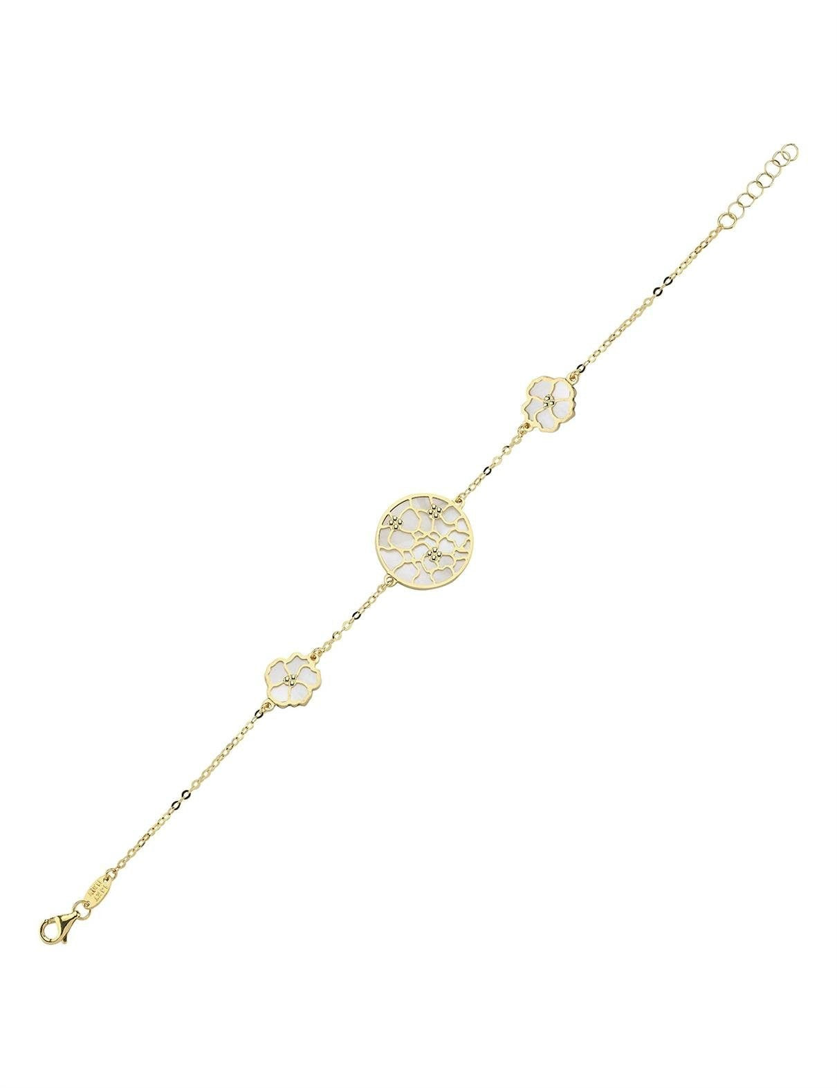 Çift Taraflı Pembe Beyaz Sedefli Altın Bileklik