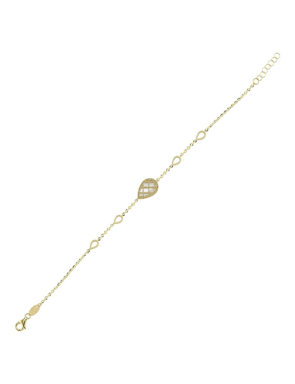 Çift Taraflı Pembe Beyaz Sedefli Damla Altın Bileklik