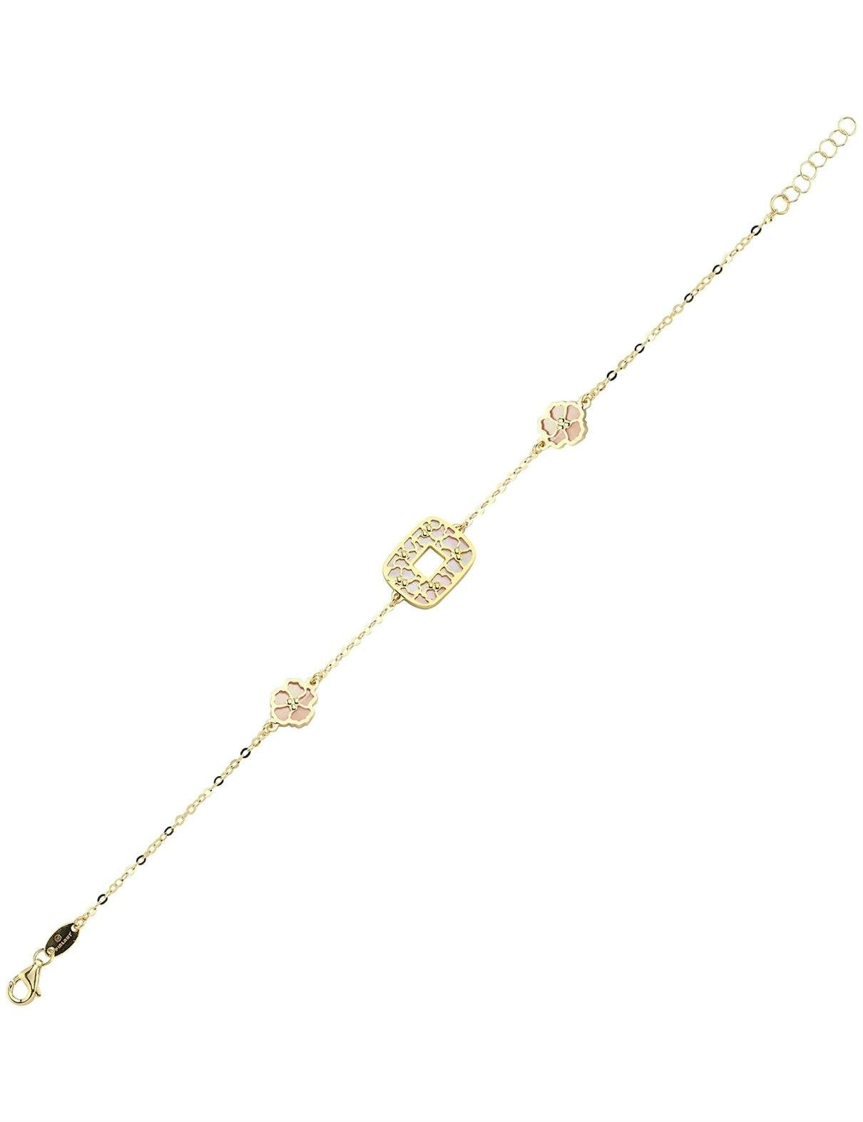 Çift Taraflı Pembe Beyaz Sedefli Altın Bileklik