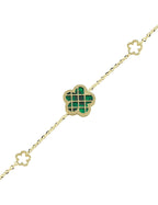 Çift Taraflı Yeşil Beyaz Sedef Kafesli Çiçek Altın Bileklik