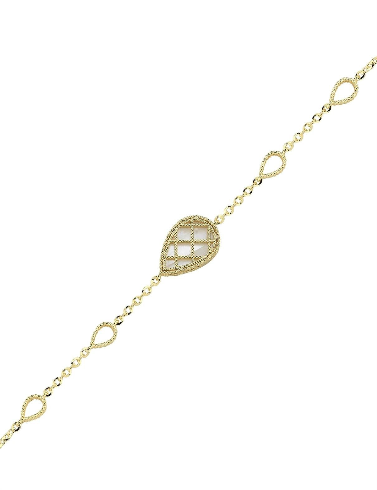 Çift Taraflı Pembe Beyaz Sedefli Damla Altın Bileklik