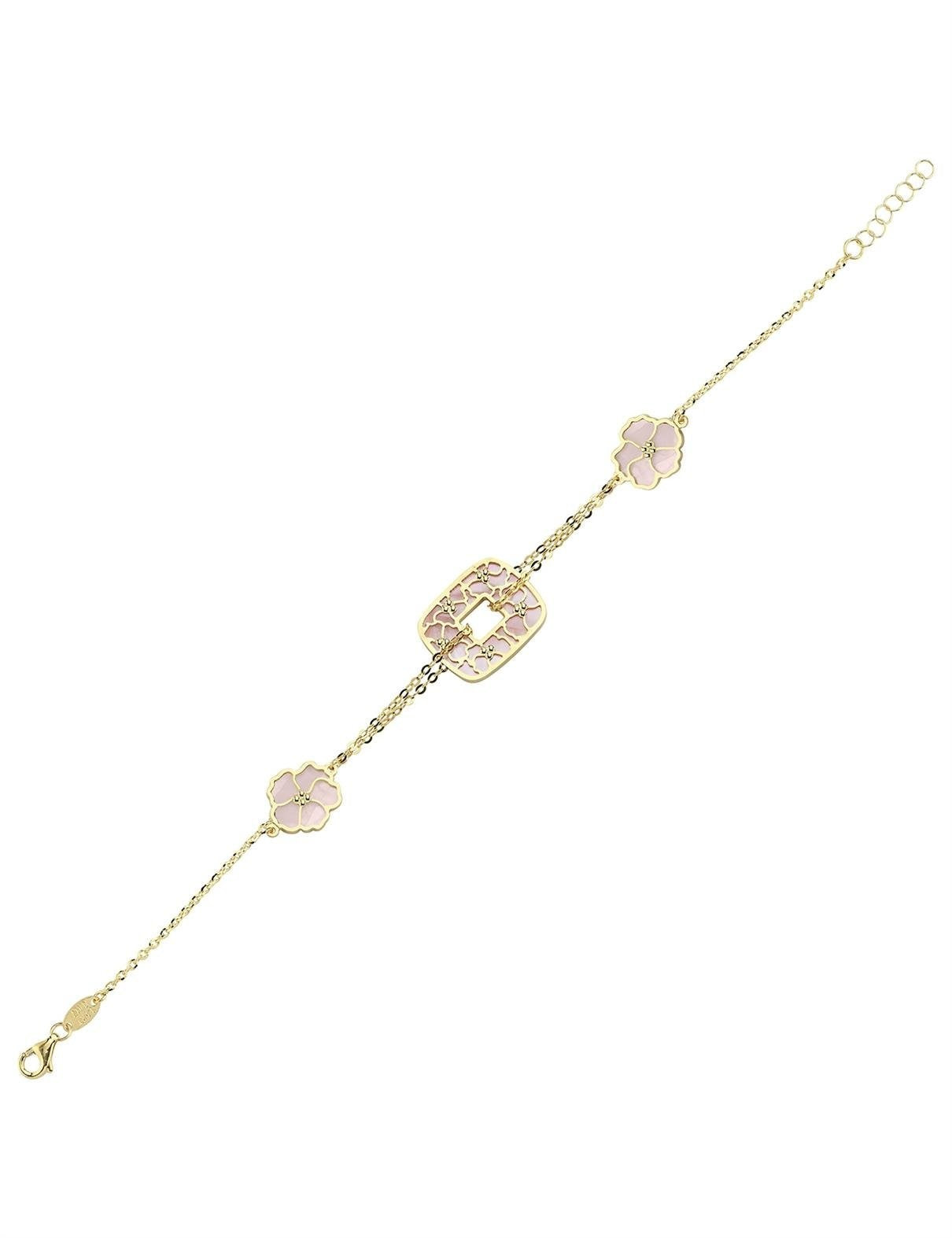 Çift Taraflı Pembe Beyaz Sedefli Altın Bileklik