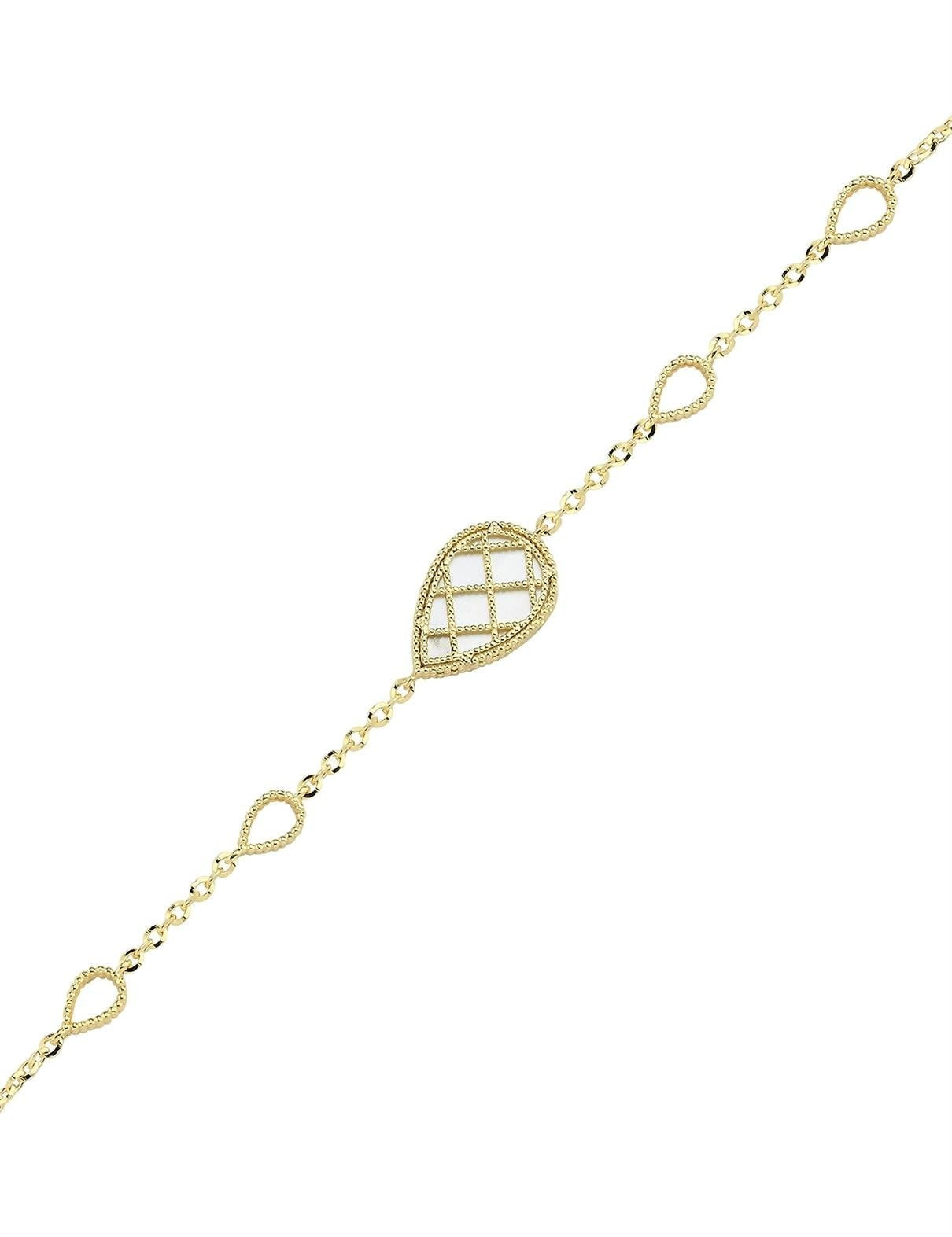 Çift Taraflı Yeşil Beyaz Sedefli Damla Altın Bileklik