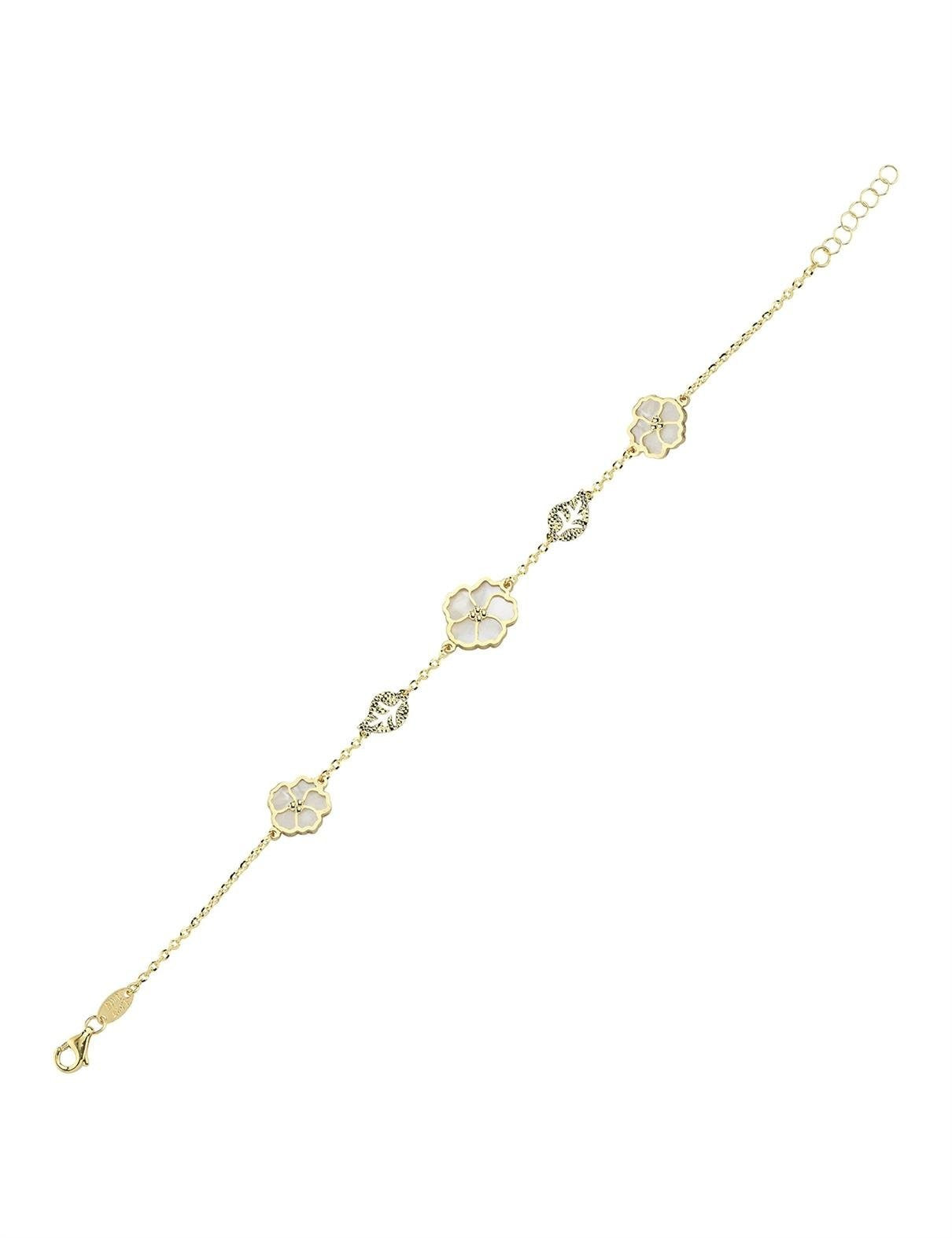 Çift Taraflı Pembe Beyaz Sedefli Altın Bileklik