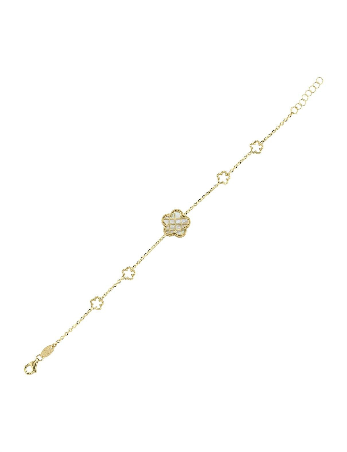 Çift Taraflı Mavi Beyaz Sedefli Kafesli Çiçek Altın Bileklik