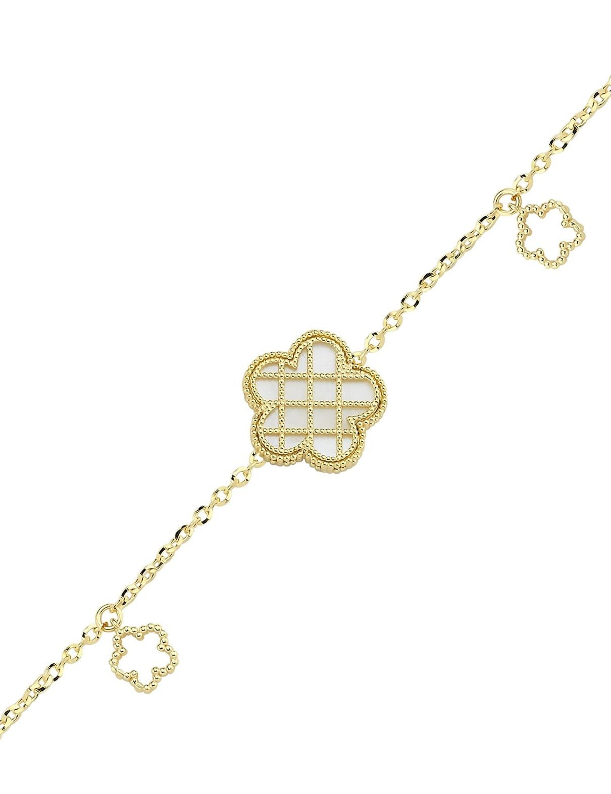 Çift Taraflı Yeşil Beyaz Sedefli Kafesli Çiçek Altın Bileklik