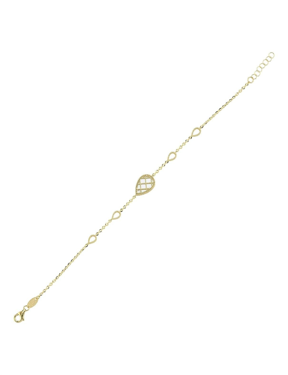 Çift Taraflı Yeşil Beyaz Sedefli Damla Altın Bileklik