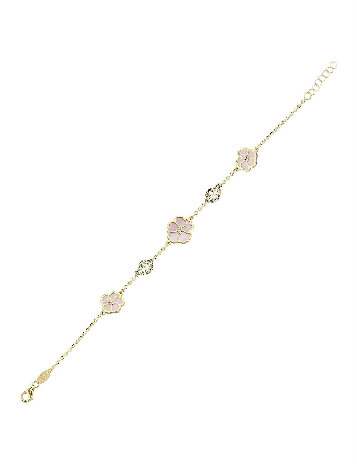 Çift Taraflı Pembe Beyaz Sedefli Altın Bileklik