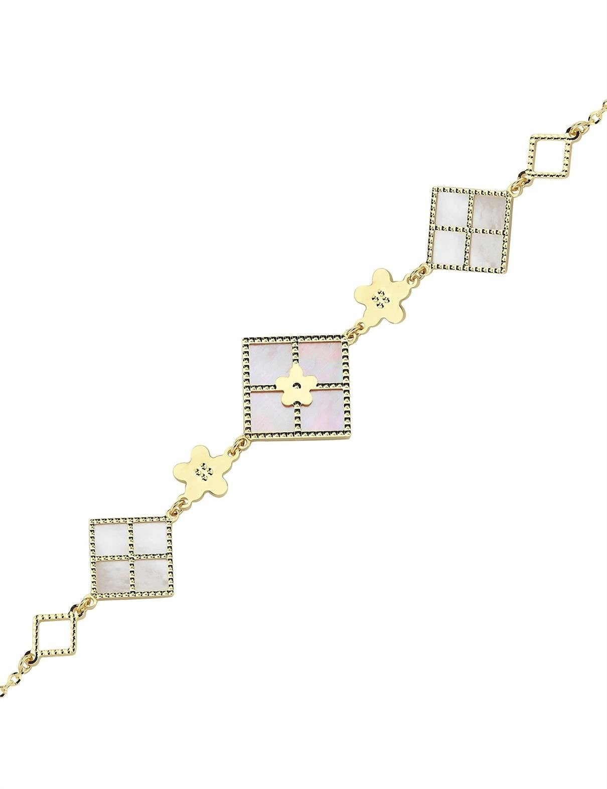 Çift Taraflı Pembe Beyaz Sedefli Altın Bileklik