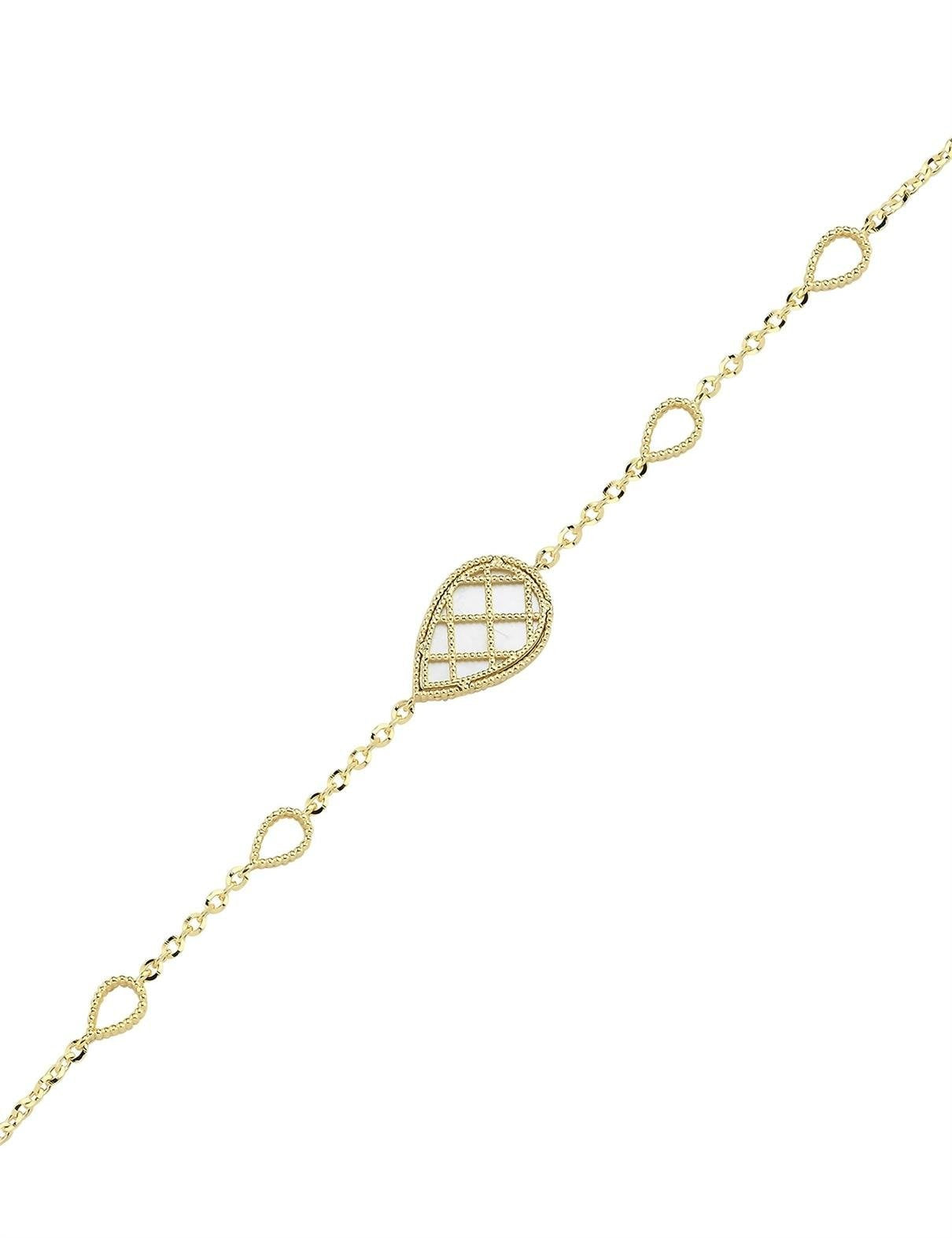 Çift Taraflı Mavi Beyaz Sedefli Damla Altın Bileklik